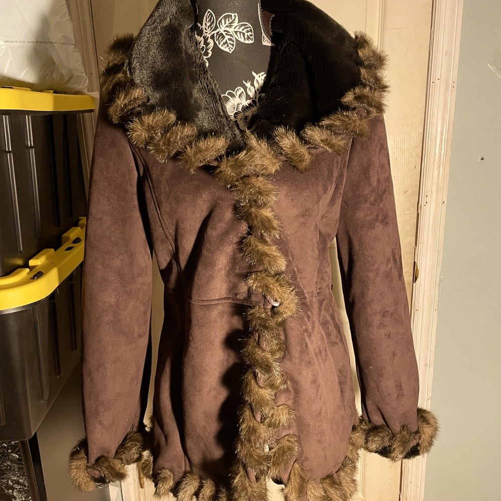 brown marvin richards jacket with fur line